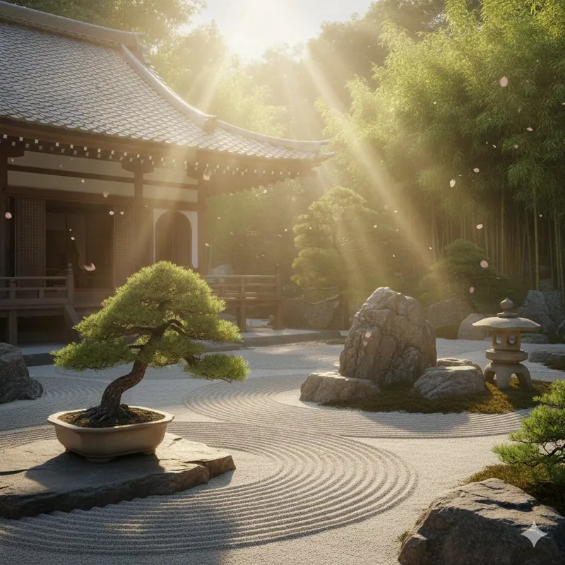 Jardin zen japonais évoquant les origines du Reiki Usui